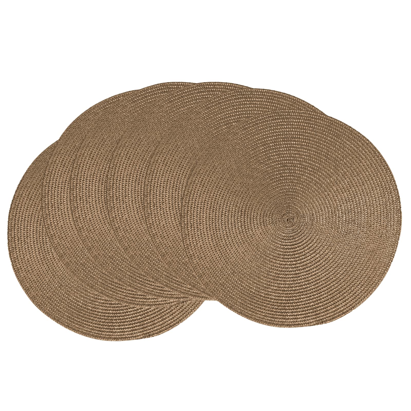 AHHFSMEI Round Placemats Set of 6 Heat Resistant Washable Non-Slip Woven Braided Table Mats for Dining Table Kitchen & Home Decor (Beige)