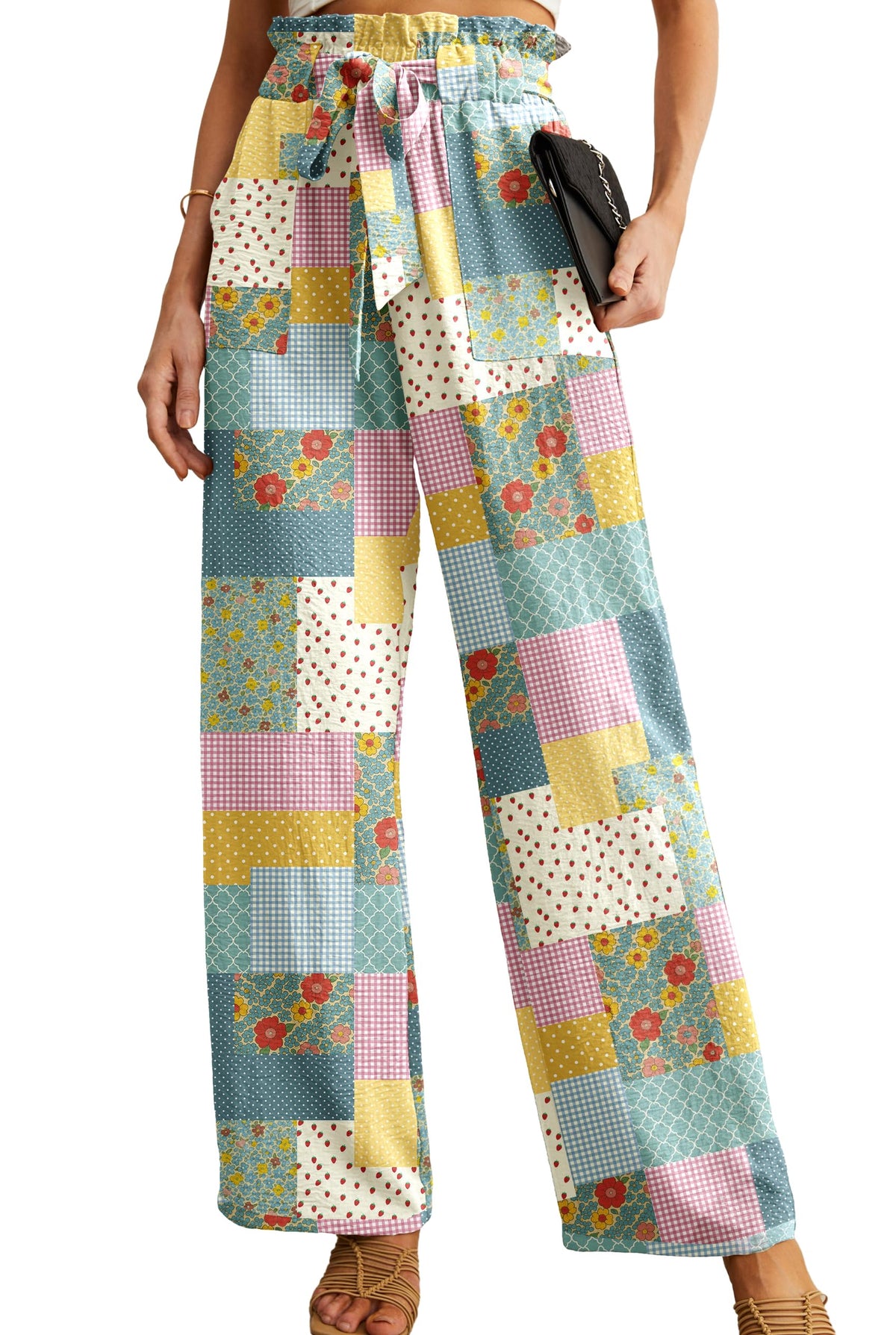 IWOLLENCE Women High Waist Palazzo Pants, Adjustable Knot Ankle Wide Leg Trousers Pockets Beach Vacation Lounge Office
