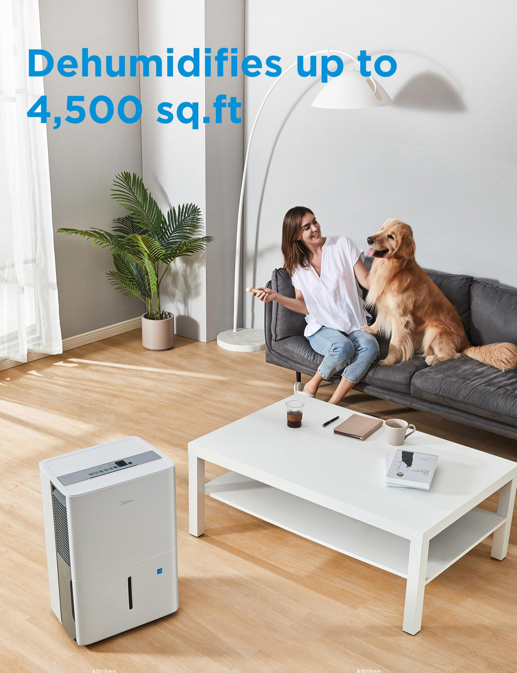 Midea 4,500 Sq. Ft. Energy Star Certified Dehumidifier with Pump Included Wi-Fi Enabled 50 Pint 2025 DOE - Ideal for Basements, Large & Medium Sized Rooms, and Bathrooms