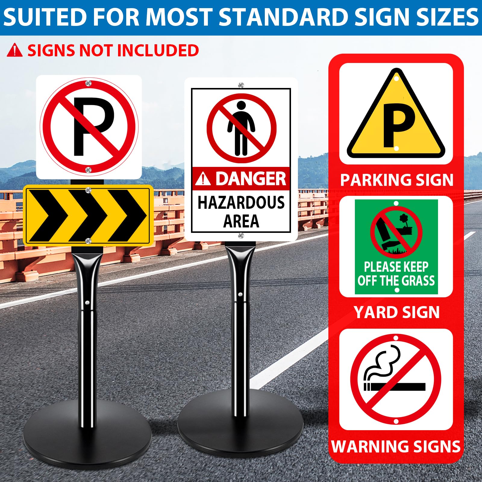 Heavy Duty Parking Sign Base Cast Iron 48" Parking Sign Post, Heavy Duty Cast Iron Sign Holder Base, Movable Sign Stand Suitable for Hanging Warning, Notice, Guiding Sign Display Stand (Black)
