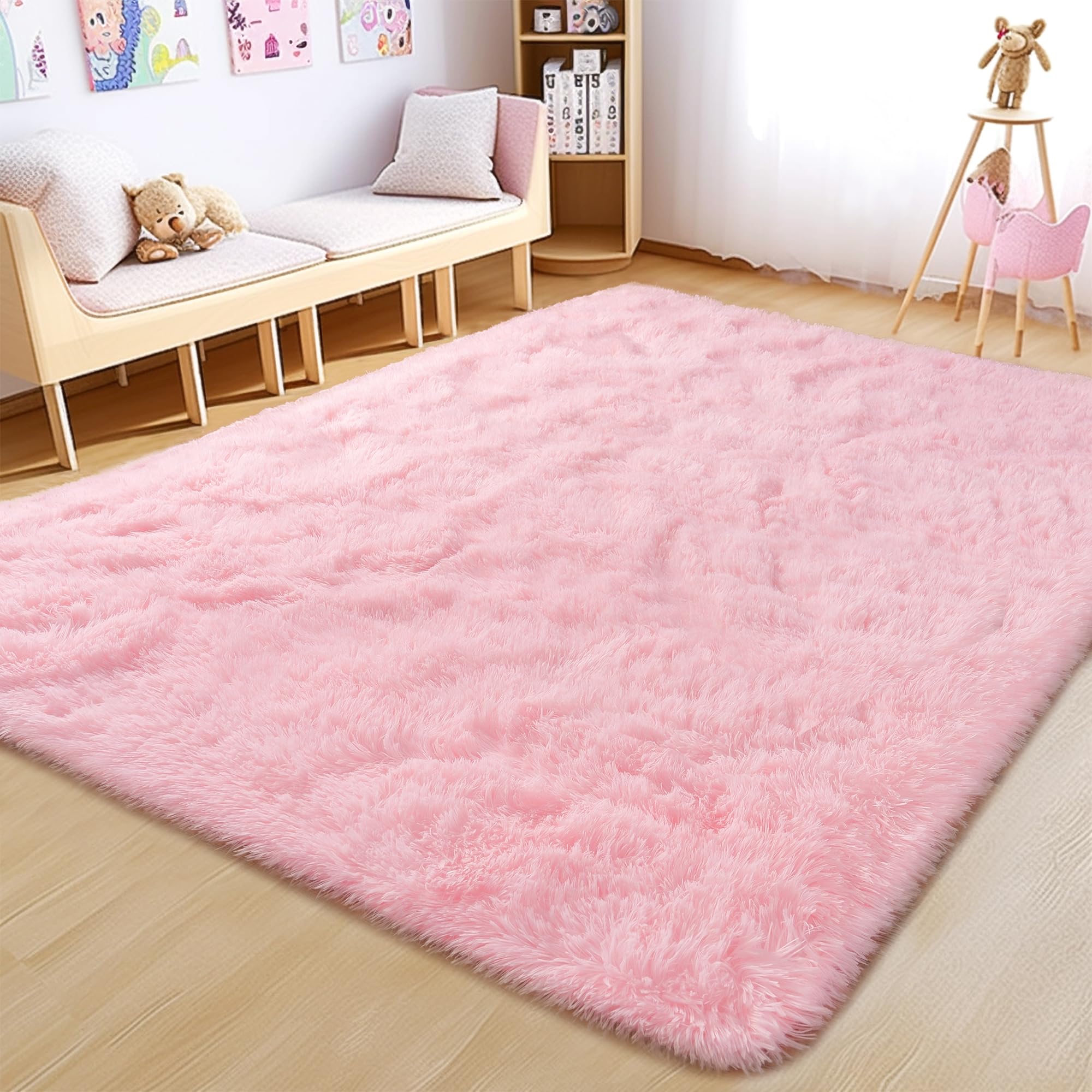 Awaytail Fluffy Rug Washable 2x3 Feet, Pure Black Desk Chair Rug Non-Slip, Super Soft Kids Rug for Boys Nursery Dorm Decor