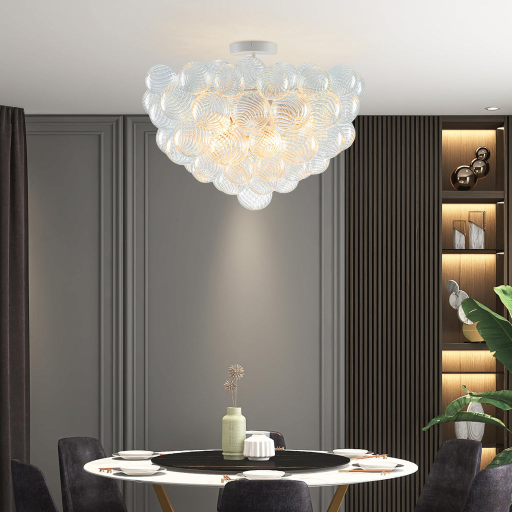 Longree Bubble Glass Ball Chandelier White 20" Dia Pendant Light | Swirled Glass Globe, for Dining Room Kitchen Bathroom Entry Bedroom
