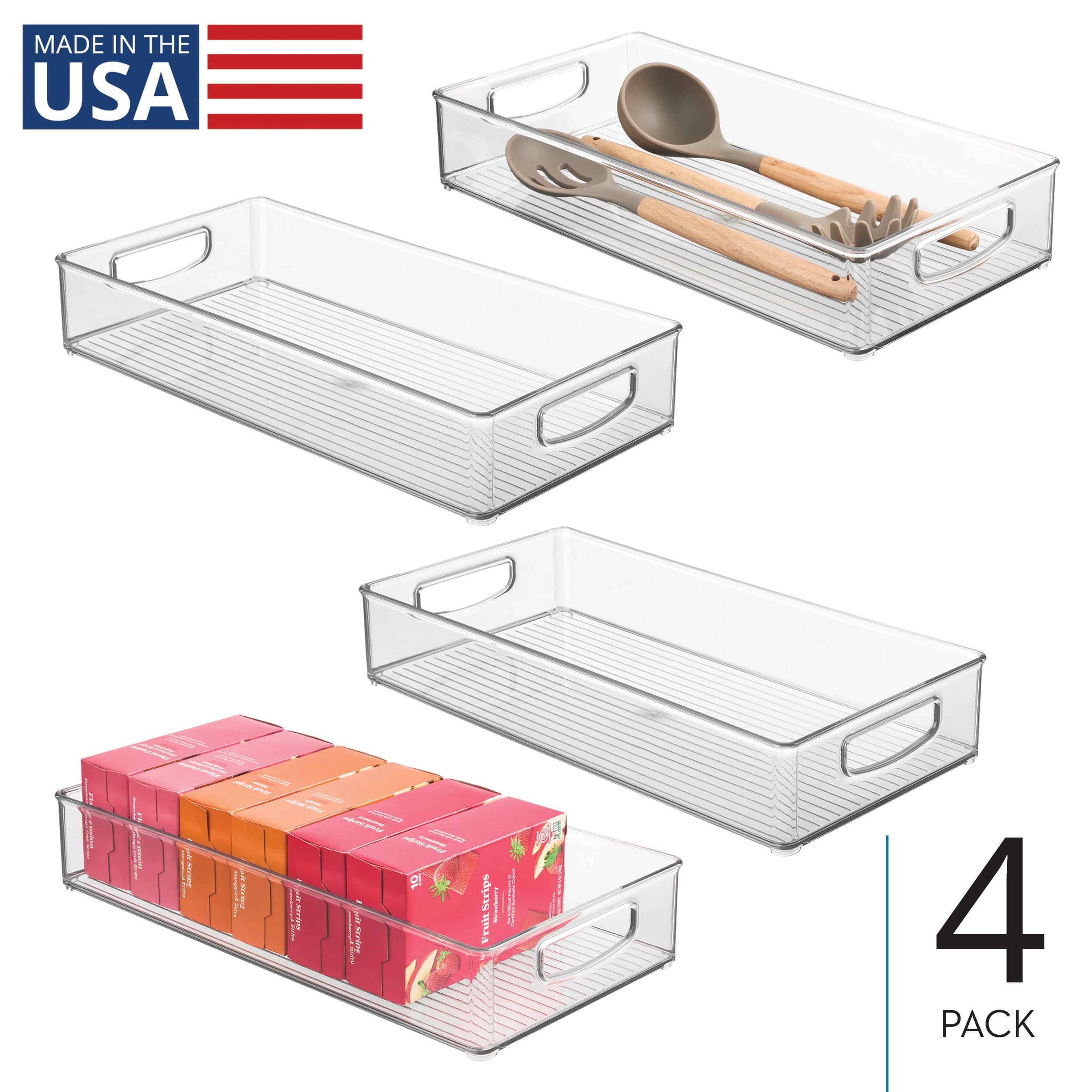 iDesign Slim Extra Long Clear Storage Bin | Narrow, Stackable, Kitchen or Pantry Organizer