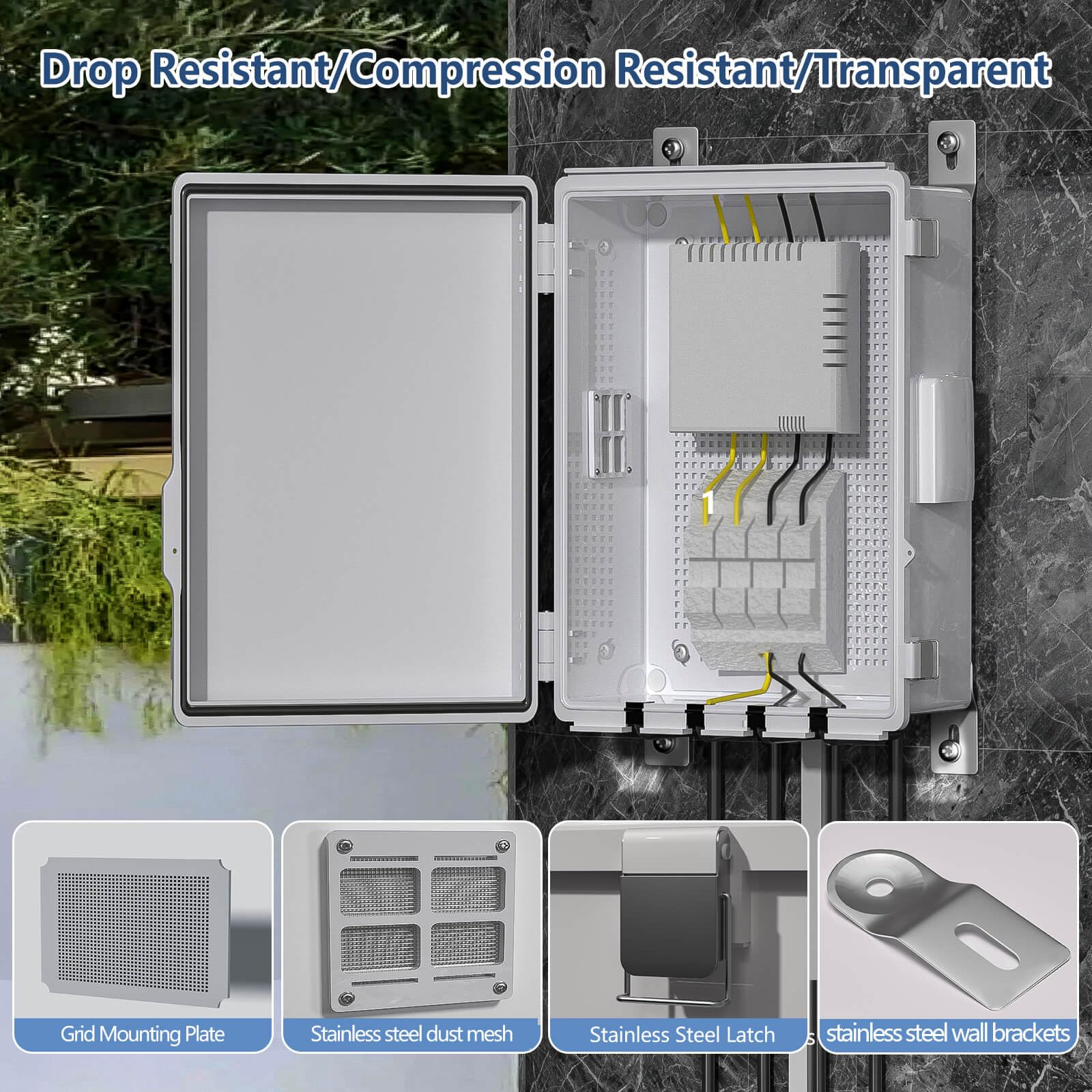 ABS Electrical Junction Box, Ventilated Design, Cable Grommets, IP65 Waterproof Enclosure, Indoor/Outdoor Use with Mounting Panel. (Clear Cover, 8.7"x6.7"x4.3")