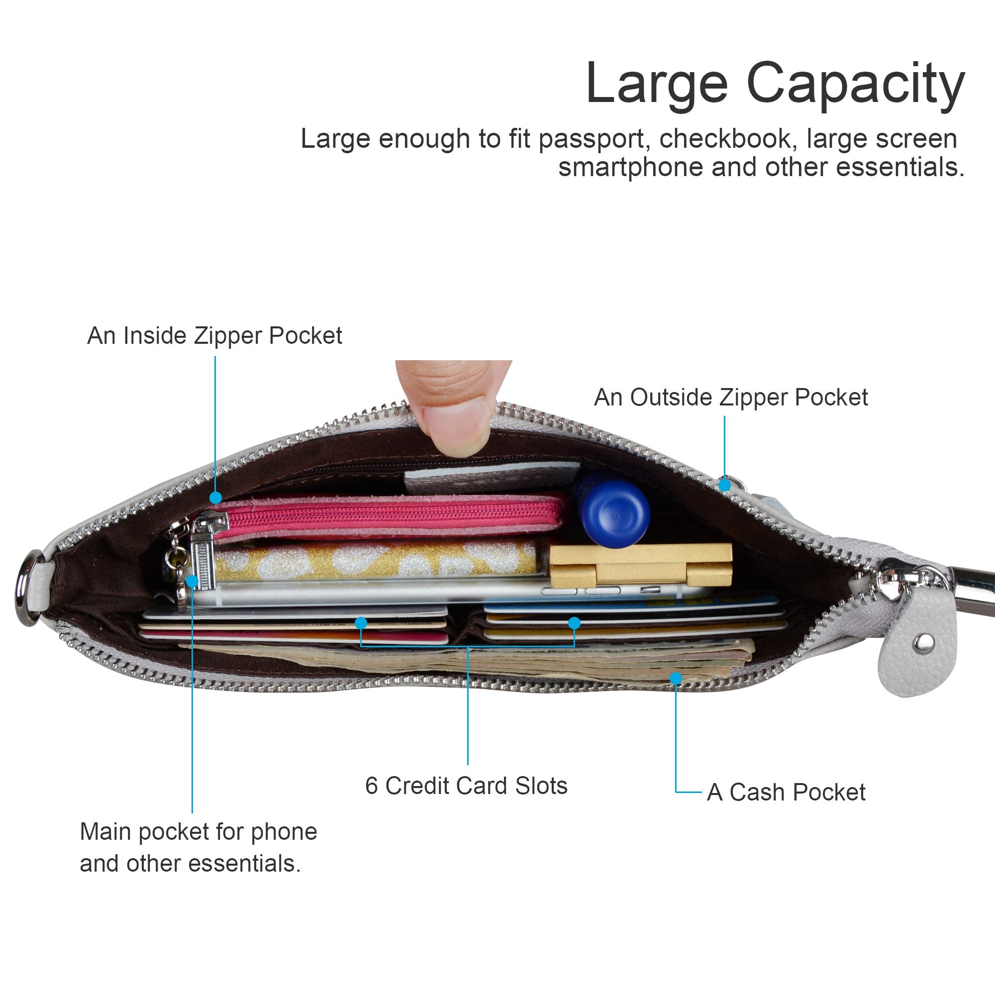befen Genuine Leather Wristlet Clutch Wallet Purses Small Crossbody Bags for Women with RFID Blocking Card Slots