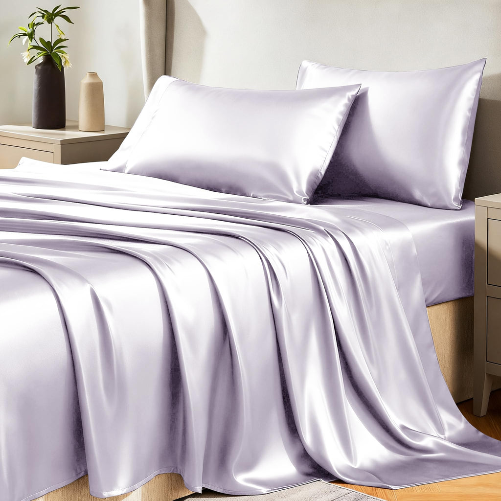 CozyLux Satin Sheets Twin Sheet Set - Silky Soft Bedding Similar to Silk, 3 Piece Sheets for Hair and Skin, Deep Pocket with All-Around Elastic, Home Decor for Bedroom, Black