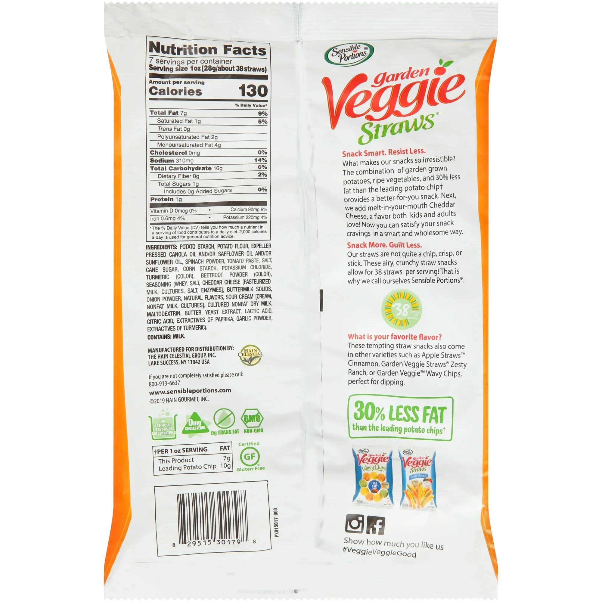 Sensible Portions Garden Veggie Snacks - Veggie Straws, Snack Size Variety Pack, Sea Salt & Zesty Ranch, 1 Oz (Pack of 24)