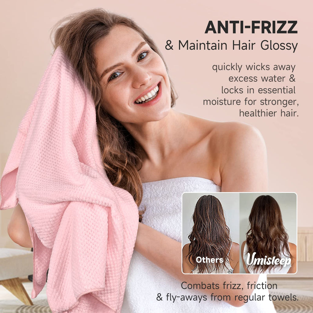 Umisleep Extra Large Microfiber Hair Towel for Women Long, Curly, Thick Hair, Super Soft Anti Frizz Quick Dry Hair Towel Wrap, Ultra Absorbent Hair Turban with Elastic Band Grey