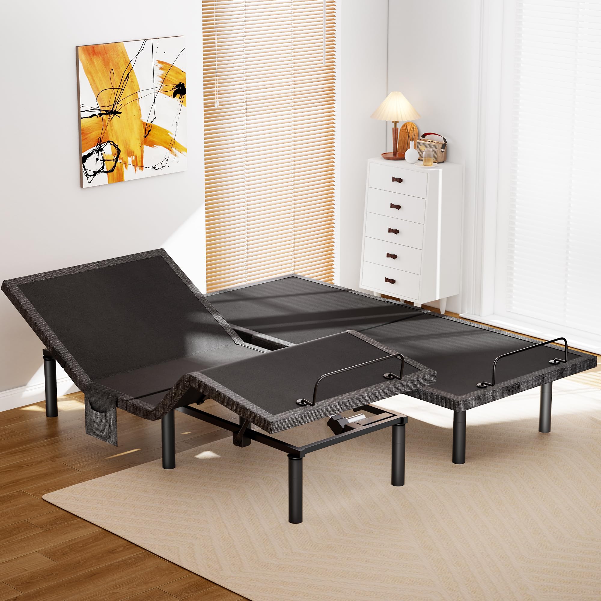 AMADA HOMEFURNISHING Adjustable Bed Frame with Massage, App-Controlled Twin XL Adjustable Bed Base with 4 USB Ports & Under-Bed LED Light, Wireless Electric Bed Frame, 4 Height Options, TXL2