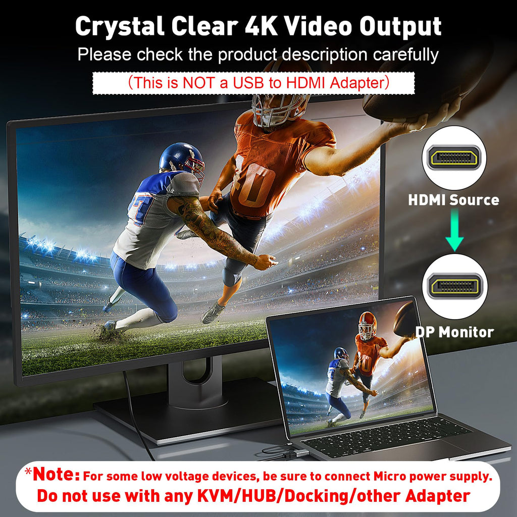 UANTIN HDMI to DisplayPort Adapter (4K 60Hz,1080p 120Hz) Uni-Directional Only, HDMI (Source) to DP (Display) Converter Male to Female for Laptop,AMD,NVIDIA,PS5,Xbox and More - 1 Pack