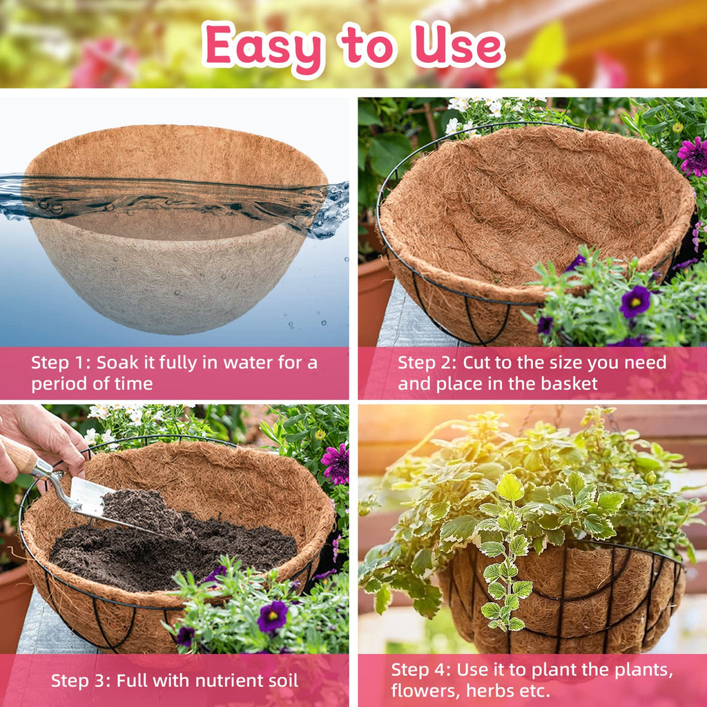 Riare 2 Pack 12 Inch Round Coco Liners Replacement, 100% Natural Coconut Coir Liners for Hanging Baskets, Garden Flower Vegetables Planter Pot, Window Box, Fence, Decks