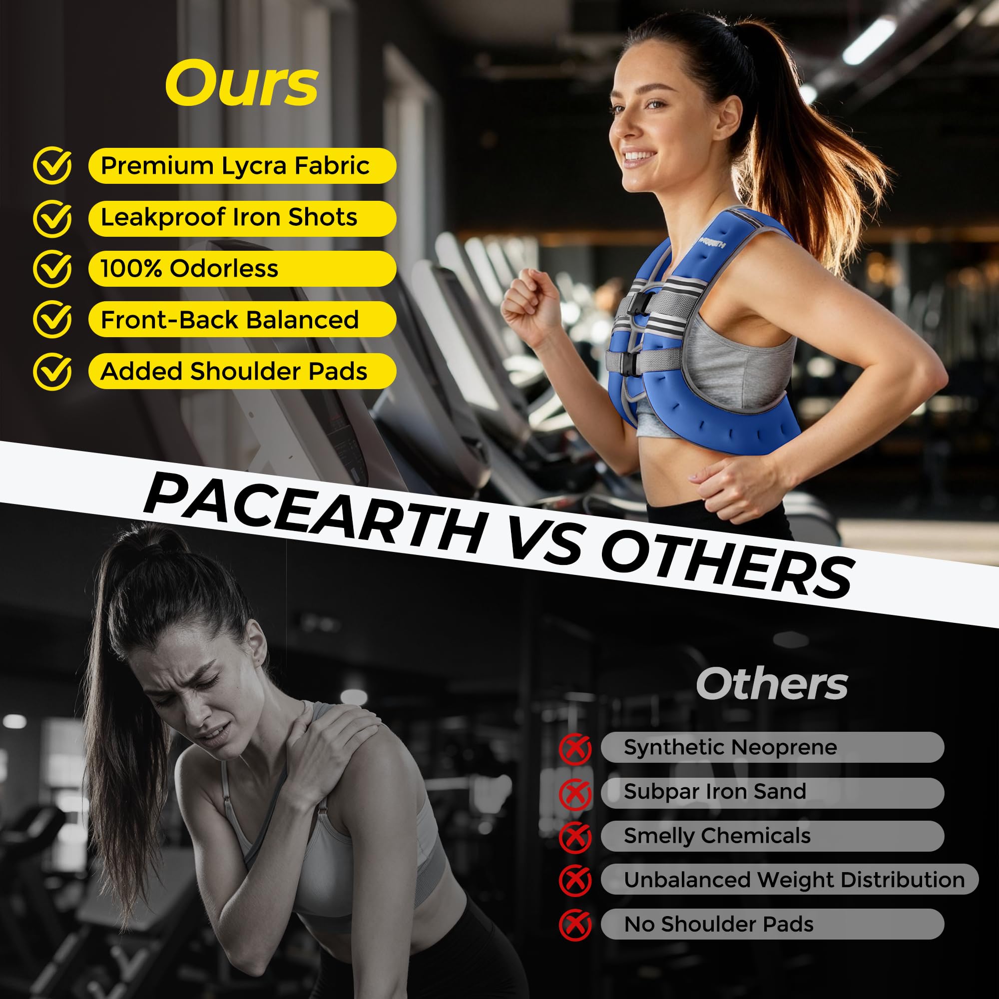 PACEARTH Weighted Vest,6lb/8lb/10lb/12lb/16lb/20lb/25lb/30lb Weight Vest with Reflective Stripe, Body Weight Vests for Women, Men, Weight Loss Workout, Strength Training, Running, Walking, Jogging
