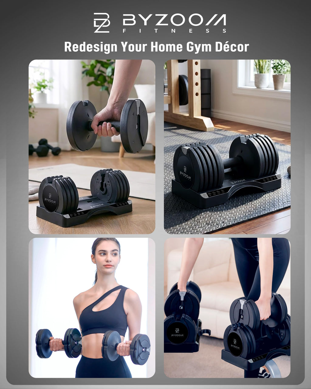 BYZOOM FITNESS Pure Series Adjustable Dumbbell - 12.5/25/27.5/50/55/75lb - ONE UNIT OR PAIR(check QTY before purchase) - 5-in-1/ 10-in-1 / 15-in-1 / 21-in-1 Flexible Hand Weights for Home Apartment Garage Gym, Strength Training & Fitness Workouts, White O