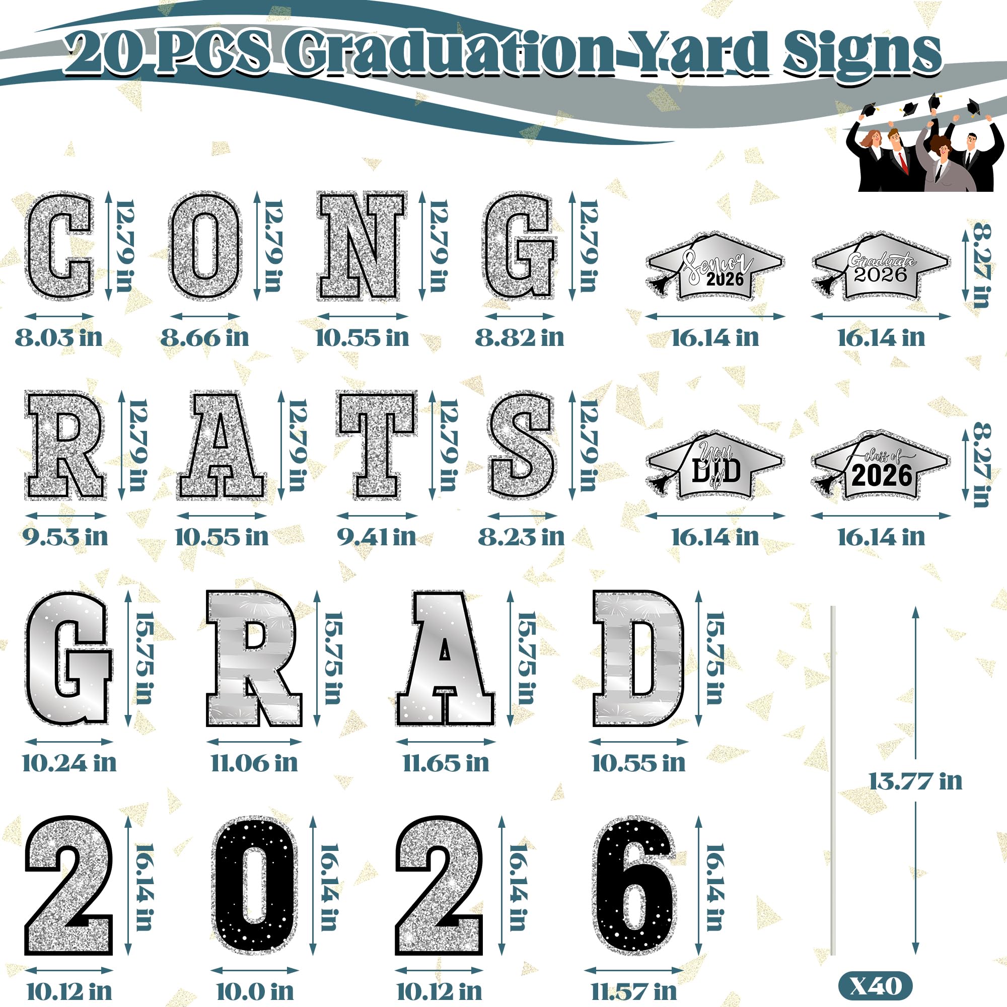 HOVACY 20 PCS Black Gold Graduation Yard Signs Class of 2026 | Black Gold 20 PCS, 40 Stakes, 11.57 x 16.14 in, Corrugated Plastic, Waterproof, Congrats Grad Sign, Graduation Sign