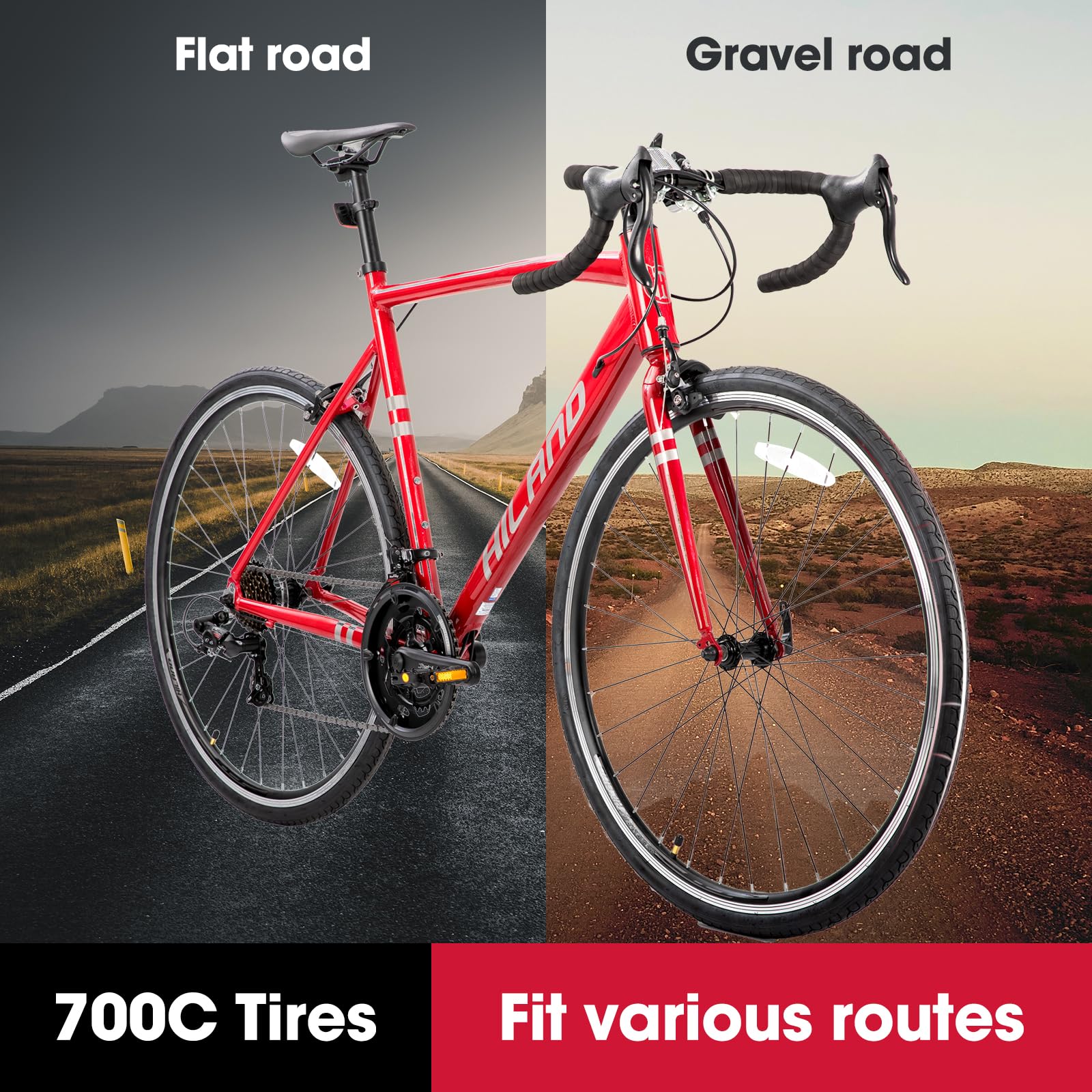 HILAND 700c Road Bike 14 Speed, Aluminum Frame Racing Bike, City Commuter Bicycle for Men Women