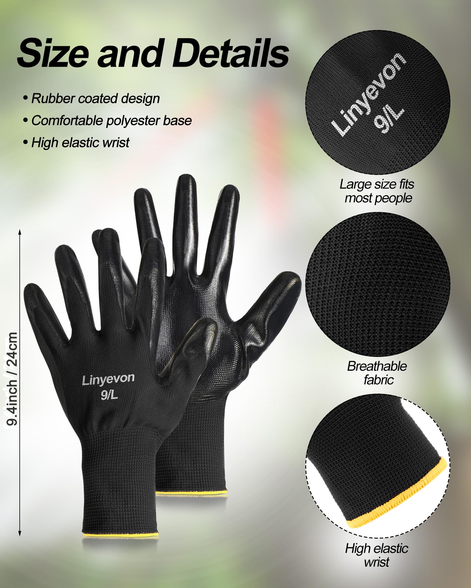 Maxcheck PU Coated Gloves Bulk, Reusable Rubber Safety Gloves for Men Women Work Warehouse, Mechanic, Woodworking