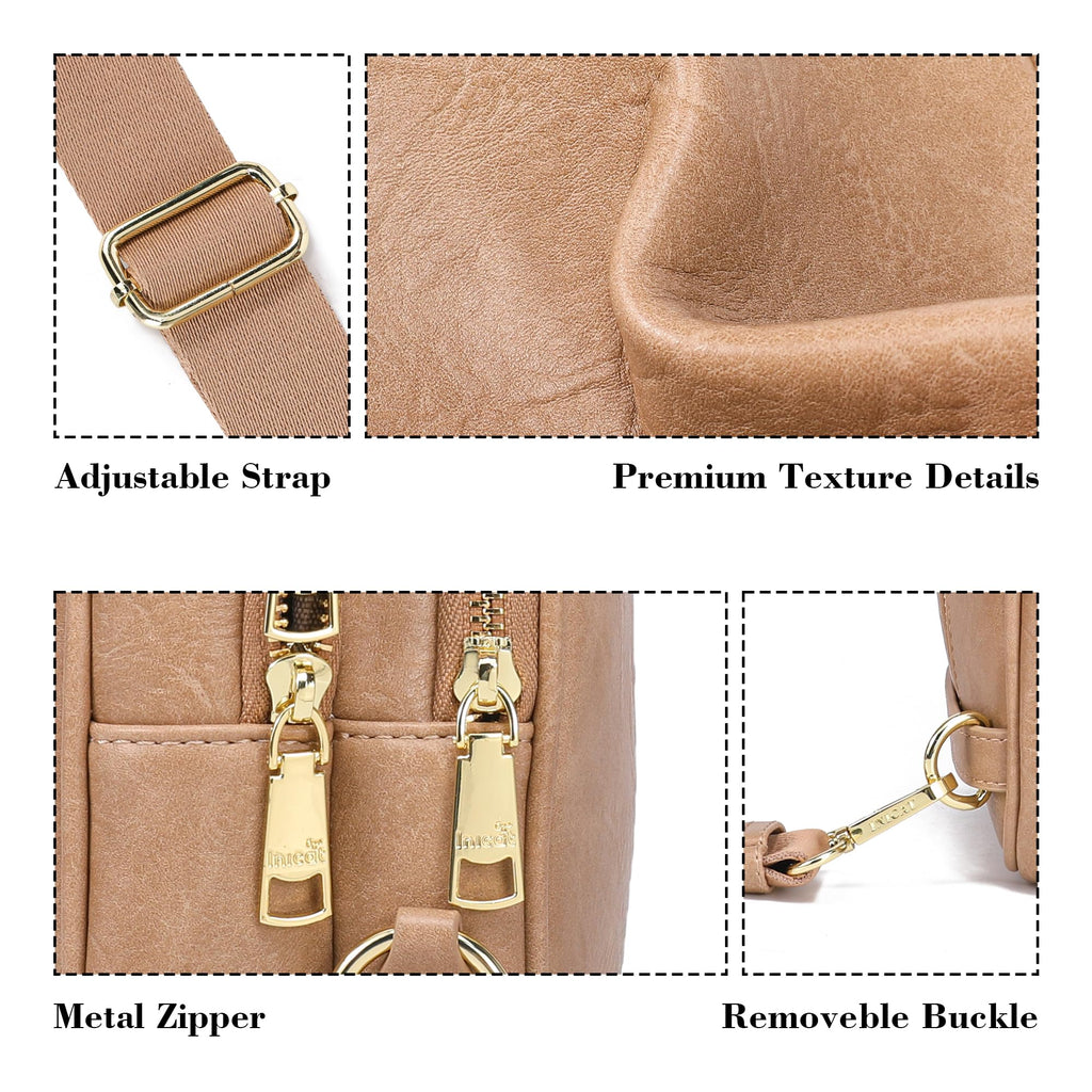 INICAT Small Crossbody Sling Bags Faux Leather Fanny Packs Purses for Women Everyday & Travel