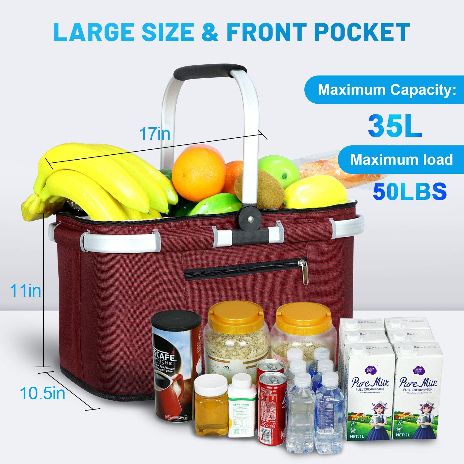 LIQING 35L Large Picnic Basket 2 Layers of Internal Pockets Leak-Proof and Insulated ，Folding with Internal Support for enhansed Stability, Wedding Gifts for Couple(Black)