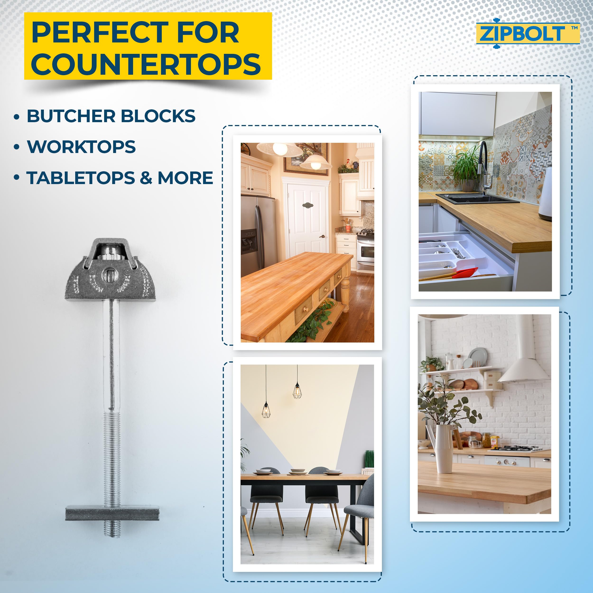 Zipbolt 10.800 Countertop Miter Connector — 20 Piece Joint Fastener Drawbolt Pack with 5mm Hex Bit for Joining Countertops, Butcher Blocks, Furniture, and More - Single-Handed Tightening
