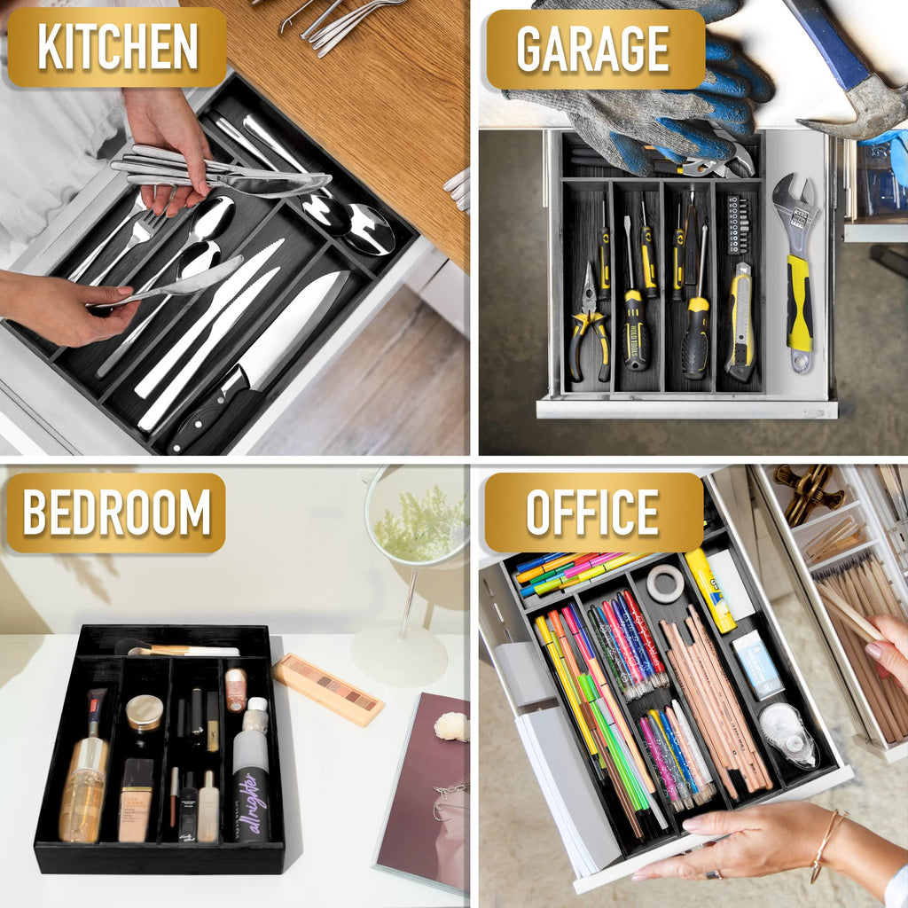 Acacia 4 Slot Silverware Drawer Organizer - Cutlery Holder with Flatware Tray