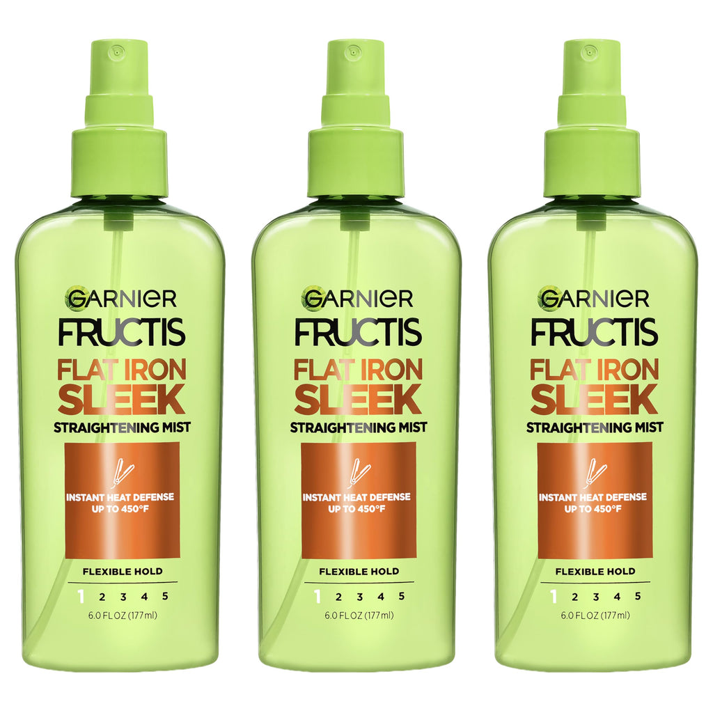 Garnier Fructis Style Flat Iron Perfector Straightening Mist for Heat Protection, Argan Oil, 6.0 Fl Oz, 3 Count (Packaging May Vary)