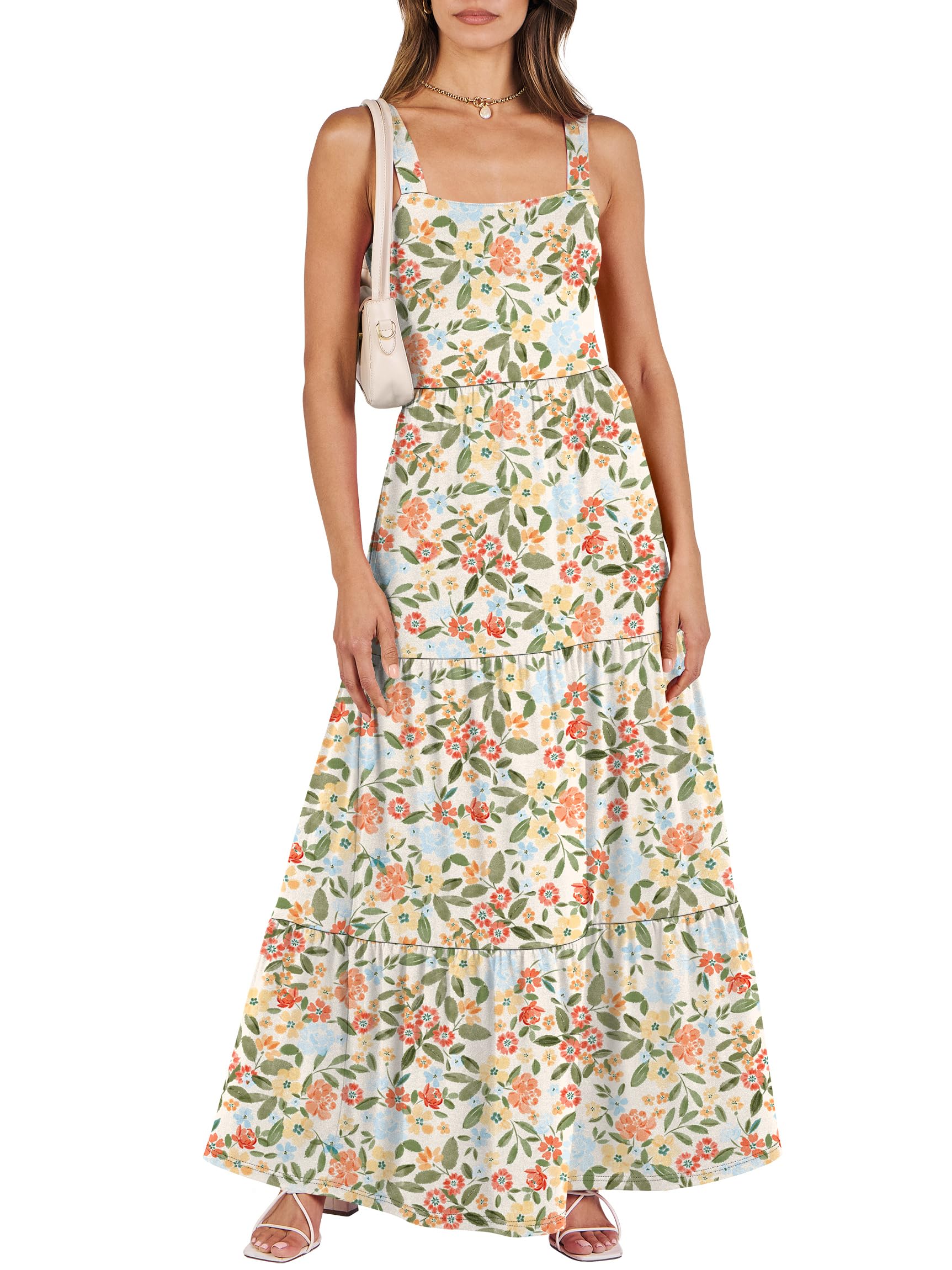 ANRABESS Women's Summer Casual Long Maxi Beach Vacation Dresses Sleeveless Square Neck Flowy Tiered Sun Dress with Pockets