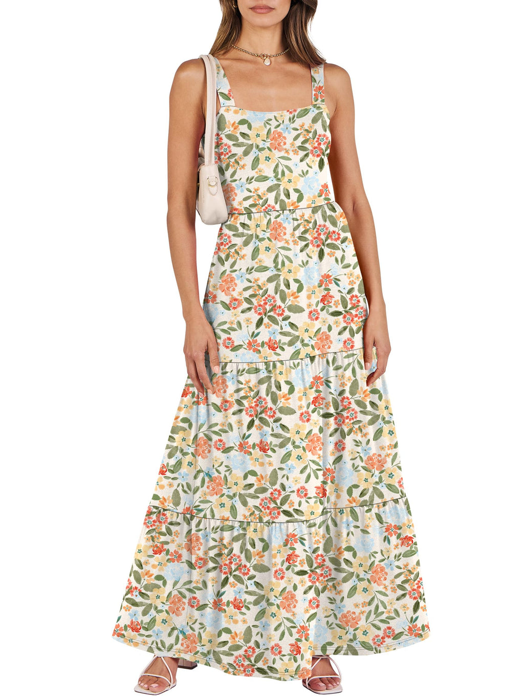 ANRABESS Women's Summer Casual Long Maxi Beach Vacation Dresses Sleeveless Square Neck Flowy Tiered Sun Dress with Pockets
