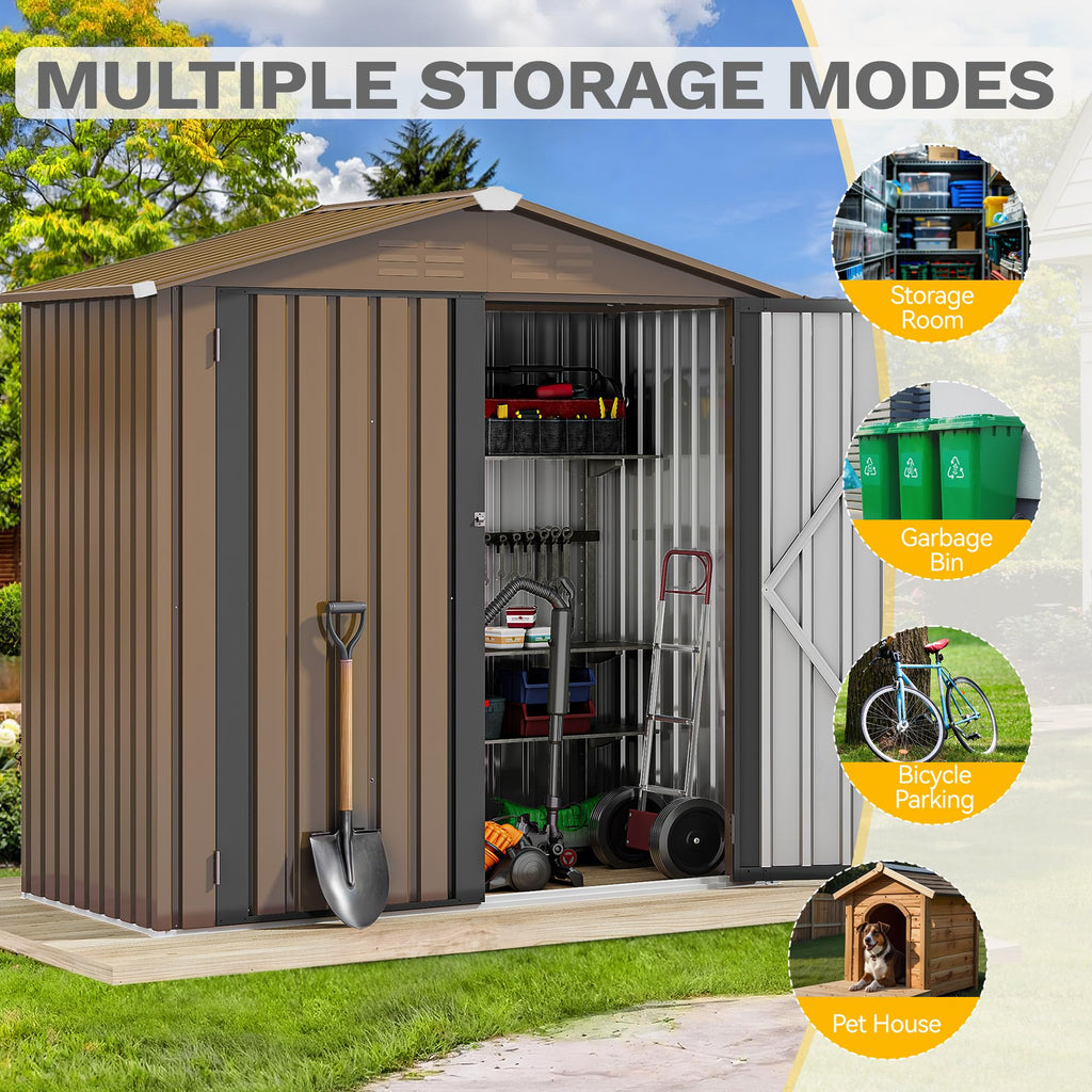 DWVO 6x4ft Outdoor Storage Shed, Lockable Metal Tool Storage Sheds, Waterproof Garden Sheds with Vents for Backyard, Patio, Garage, Lawn, Dark Gray