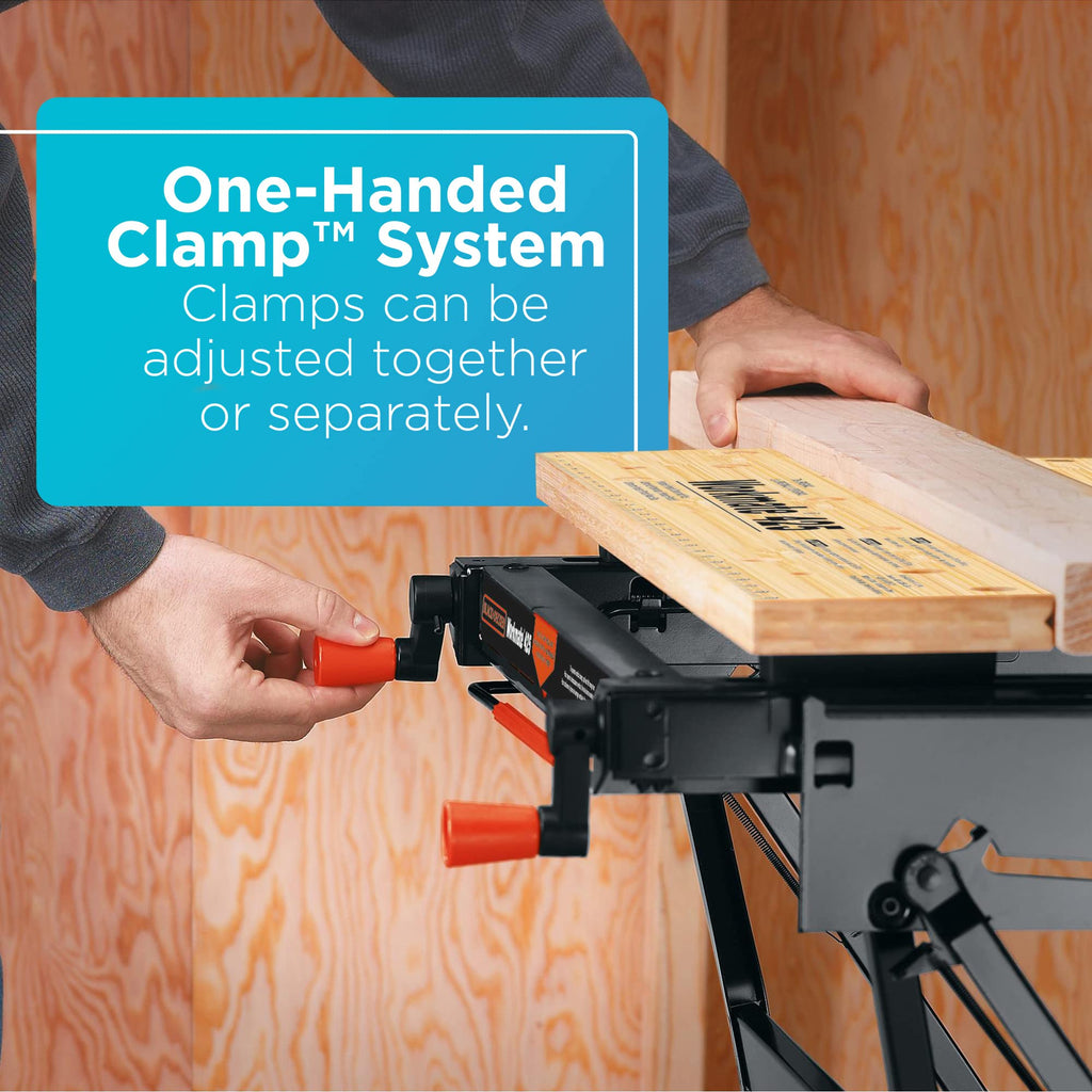 BLACK+DECKER Portable Workbench, Project Center and Vise with IRWIN QUICK-GRIP Clamps, One-Handed, Mini Bar, 6-Inch, 4-Pack (WM425-A & 1964758)