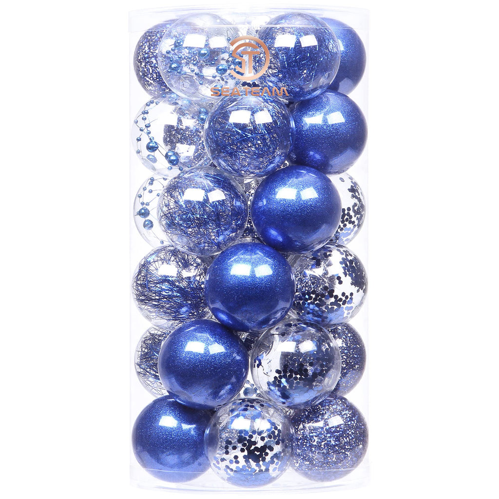Sea Team Shatterproof Clear Plastic Christmas Ball Ornaments Decorative Xmas Balls Baubles Set with Stuffed Delicate Decorations (80mm/3.15 inch 20-Pack, Babyblue)