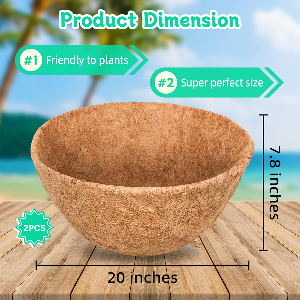 Riare 2 Pack 12 Inch Round Coco Liners Replacement, 100% Natural Coconut Coir Liners for Hanging Baskets, Garden Flower Vegetables Planter Pot, Window Box, Fence, Decks
