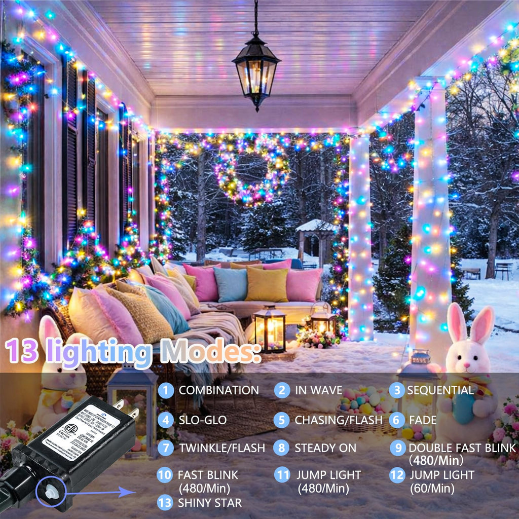 Connectable 100 LED String Lights Indoor Outdoor, 33FT Warm White Christmas Lights Waterproof, 13 Modes with Timer, Twinkle Fairy Lights Plug in Clear Wire for Christmas Tree, Bedroom, Classroom Decor