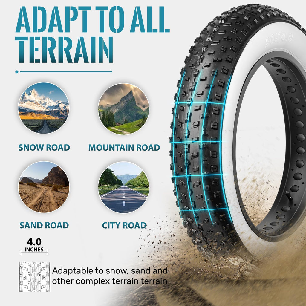 Hycline Fat Bike Replacement Tire: 20x4.0/26x4.0 Inch High-Performance Wear-Resistant Folding MTB Bicycle Tires, All-Terrain High-Density for Street or Trail Riding