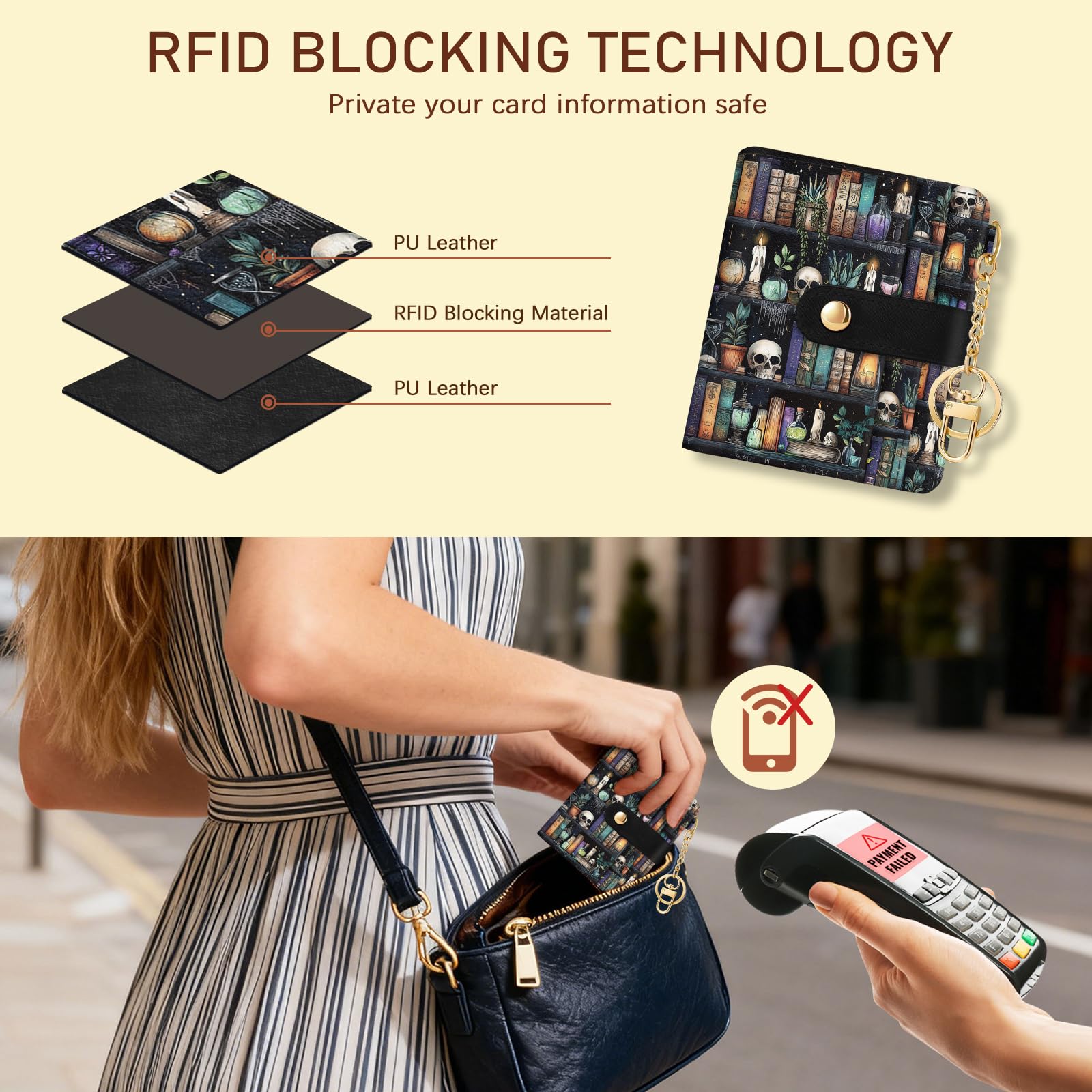 Jogjam Small Ladies Wallet, Rfid Slim Thin Compact Credit Card Women Wallet, PU Leather Bifold Cash Wallet, Zipper Coin Pocket & ID Window, Female Gifts Beige and Brown