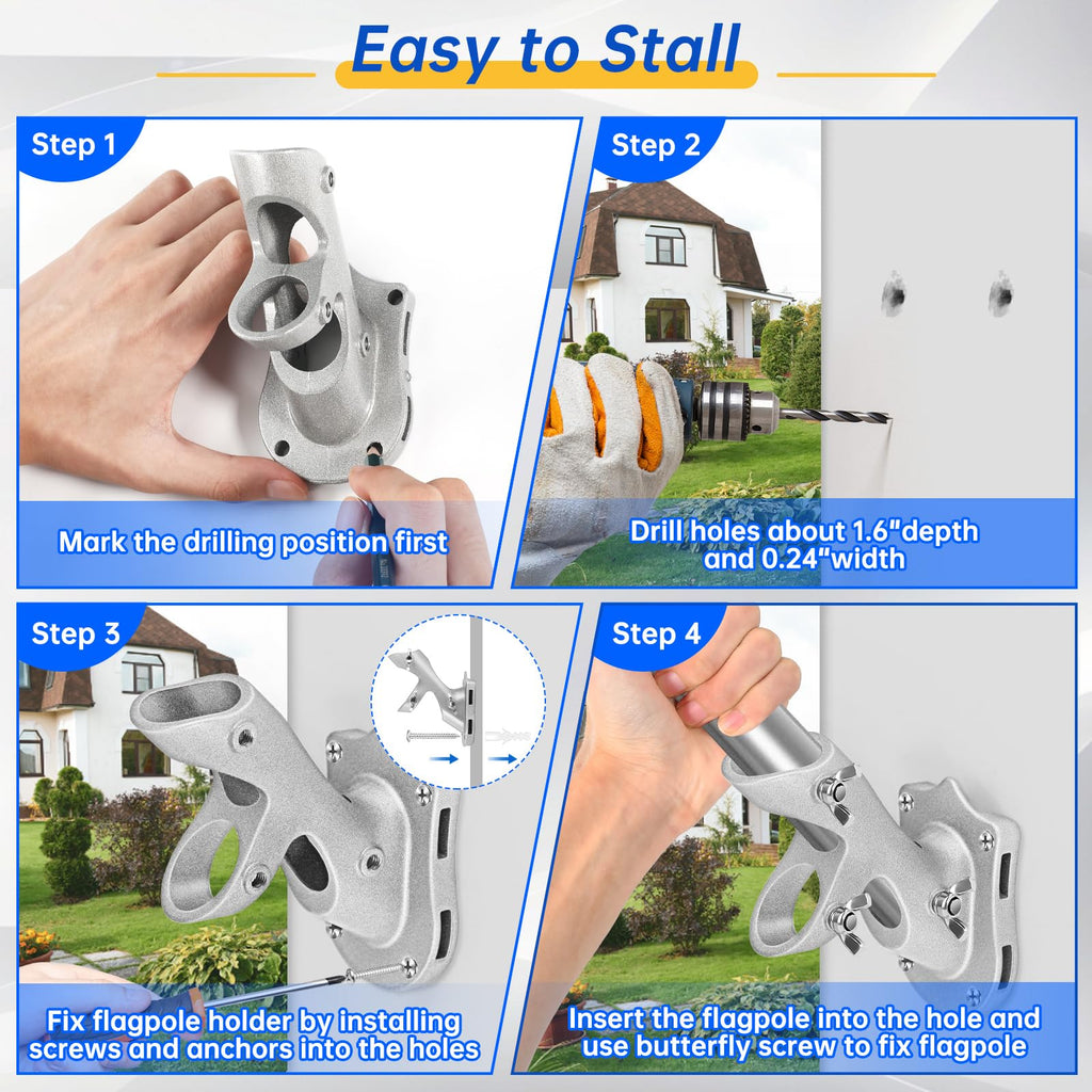 Flag Pole Holder, Anovo Flag Pole Brackets Mount Outside House Heavy-Duty Aluminum Metal Rust Proof Bracket 1" Inner Diameter 2 Positions with Hardwares for Outdoor Wall Mounting Porch(Black-1 Pack)