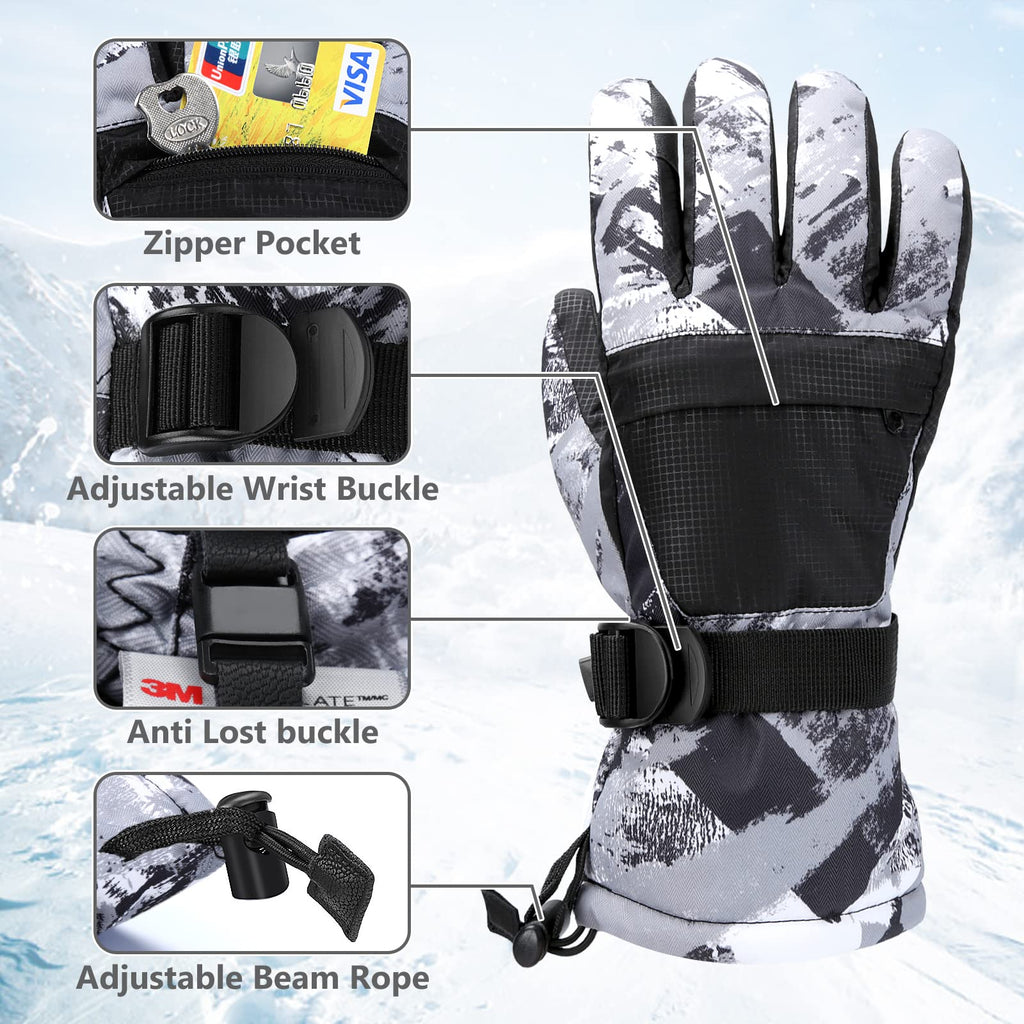 Ski Gloves,Snow Gloves Waterproof Winter Warm Cold Weather Touchscreen Gloves for Parent& Child Kids Skiing,Snowboarding