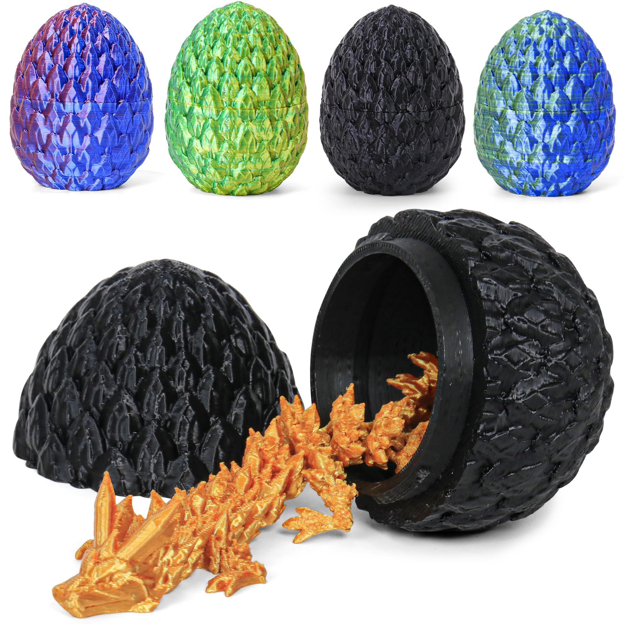 Easter Basket Stuffers 3D Printed Dragon Eggs with Dragon Inside Surprise Mystery Easter Egg Fidget Toy, Articulated Crystal Toys for Kid Easter Egg Hunt Party Favors (1PCS)