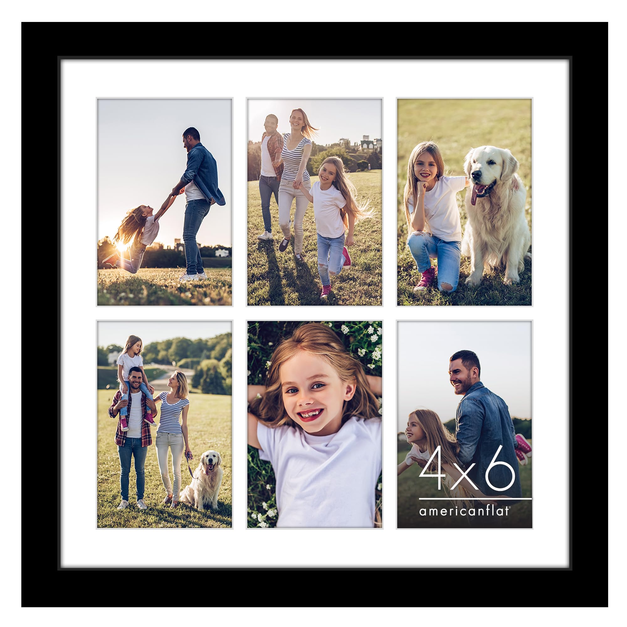 Americanflat 4x6 Double Picture Frame with Shatter-Resistant Glass - Fits Two 4x6 Photos or use as One 6x14 Frame - Signature Collection - Collage Frames for Tabletop and Wall Display - Black