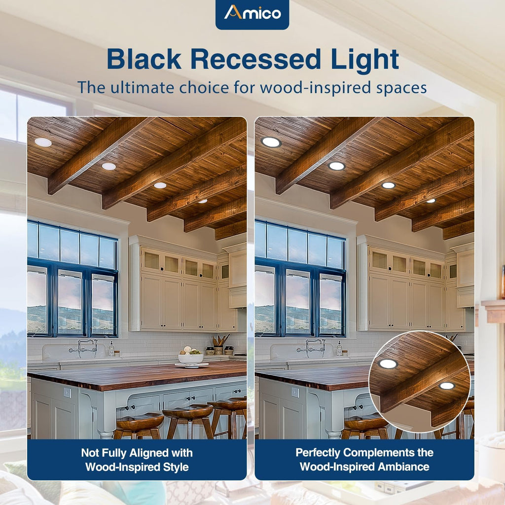 Amico 6 Pack 3 Inch 5CCT Ultra-Thin LED Recessed Ceiling Light with Junction Box, 2700K/3000K/3500K/4000K/5000K Selectable, 7W Eqv 60W 500LM Brightness Dimmable Canless Wafer Downlight, ETL