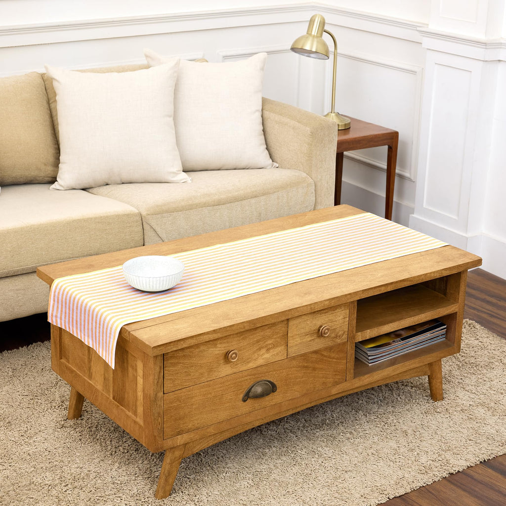 Solino Home Linen Table Runner 36 Inches - Amalfi Stripe 100% Pure Linen Natural and White Table Runner 14 x 36 Inch Ideal for Dresser and Coffee Tables - Summer