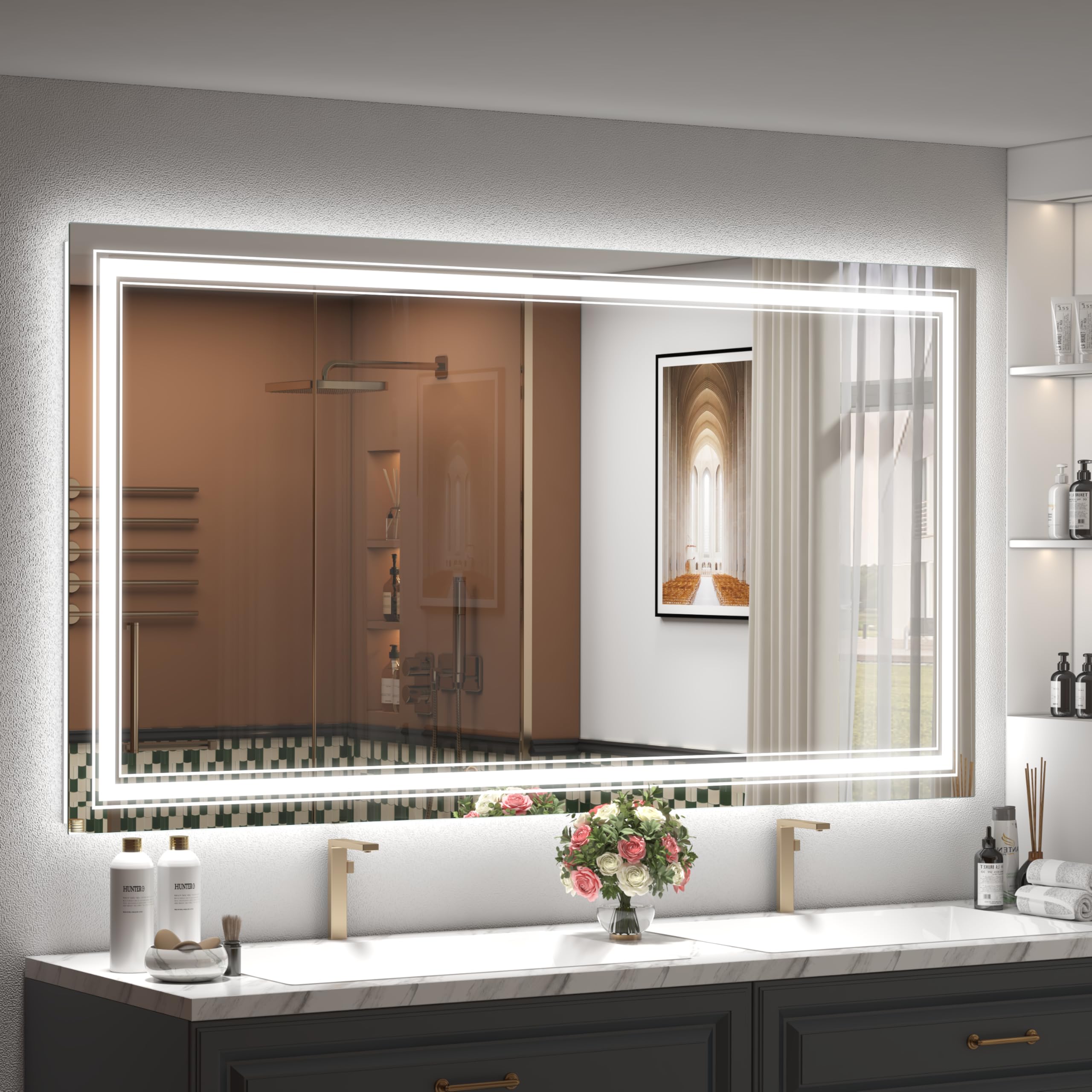 20x28 LED Bathroom Mirror, Vanity Mirror with Lights, Backlit and Front lit Mirror for Wall, Dimmable, Anti-Fog, Shatterpoof, Memory (Horizontal/Vertical)