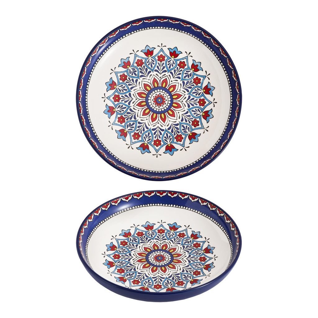 Bico Blue Talavera Pasta Bowls, 35oz Salad Bowl Set of 4, Large Ceramic Serving Dinner Bowls for Soup and Cereal, Microwave and Dishwasher Safe, Gift for Housewarming and Thanksgiving