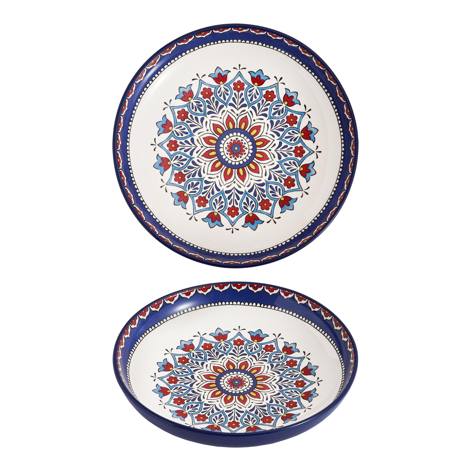 Bico Blue Talavera Pasta Bowls, 35oz Salad Bowl Set of 4, Large Ceramic Serving Dinner Bowls for Soup and Cereal, Microwave and Dishwasher Safe, Gift for Housewarming and Thanksgiving