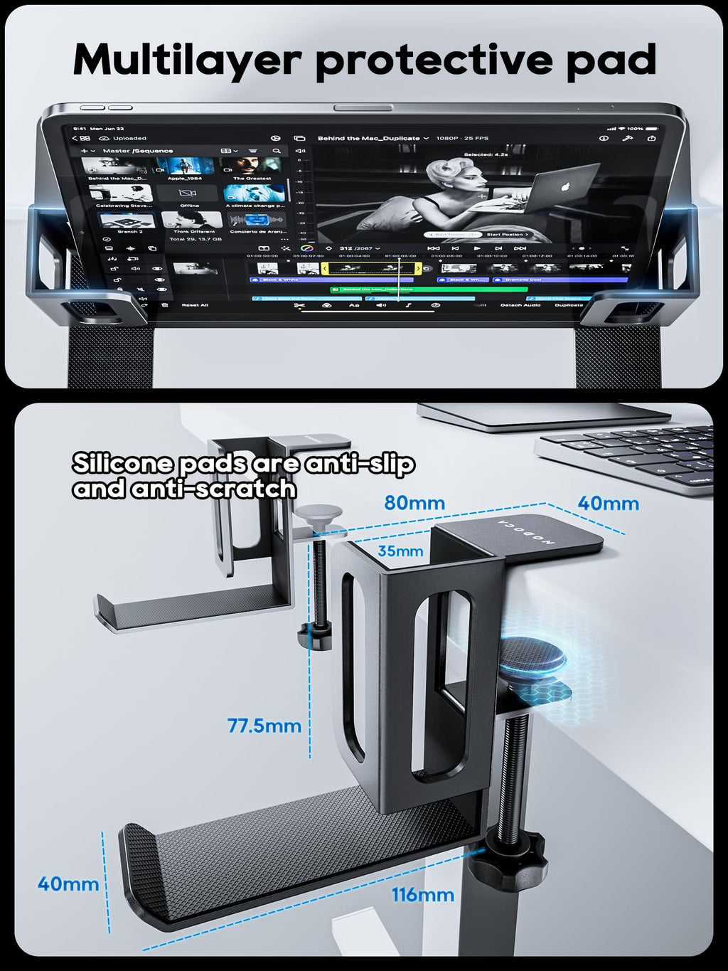 NODOCA Laptop Storage for Desk, Vertical Laptop Stand for Desk, MacBook Vertical Stand, with Headphone Holder, Desk Side Storage for MacBook/Surface/Samsung/HP/Dell[M, Black]