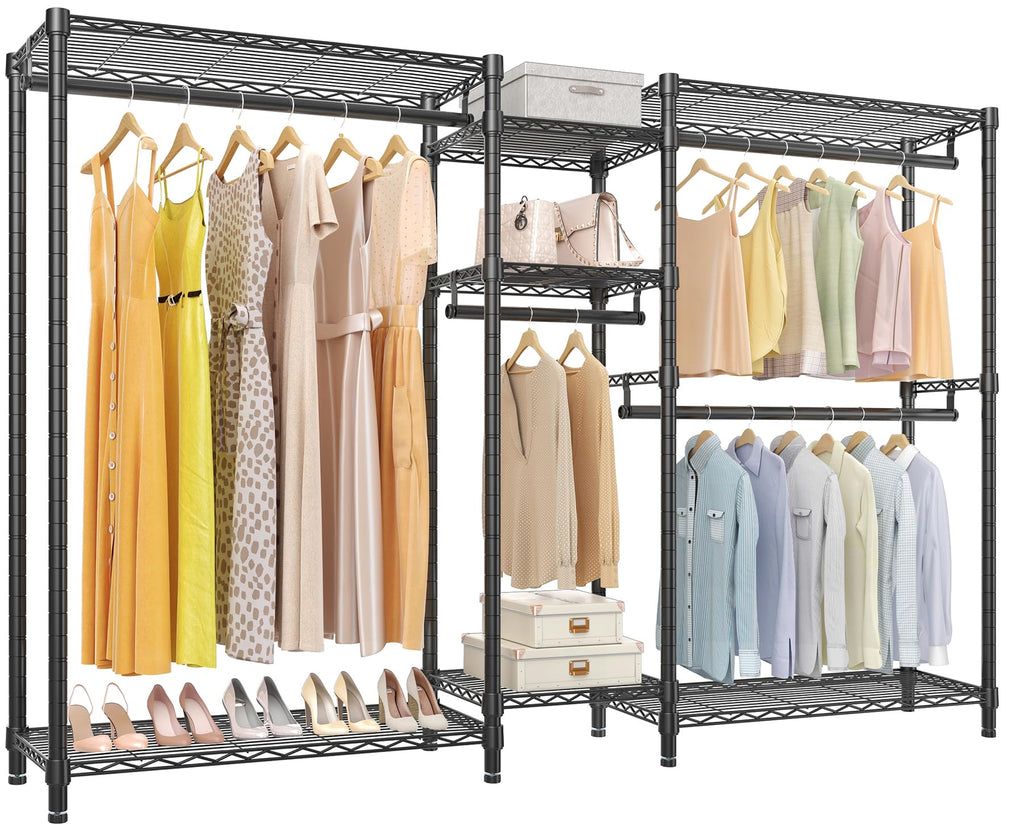 VIPEK Classic V6 Heavy Duty Clothes Rack, 7-Tier Garment Rack with Adjustable Shelves, Portable Closet Organizer with 4 Hanging Rods, Space-Saving, 850lbs Capacity, 68.9" L x 15.7" W x 76.4" H, Black