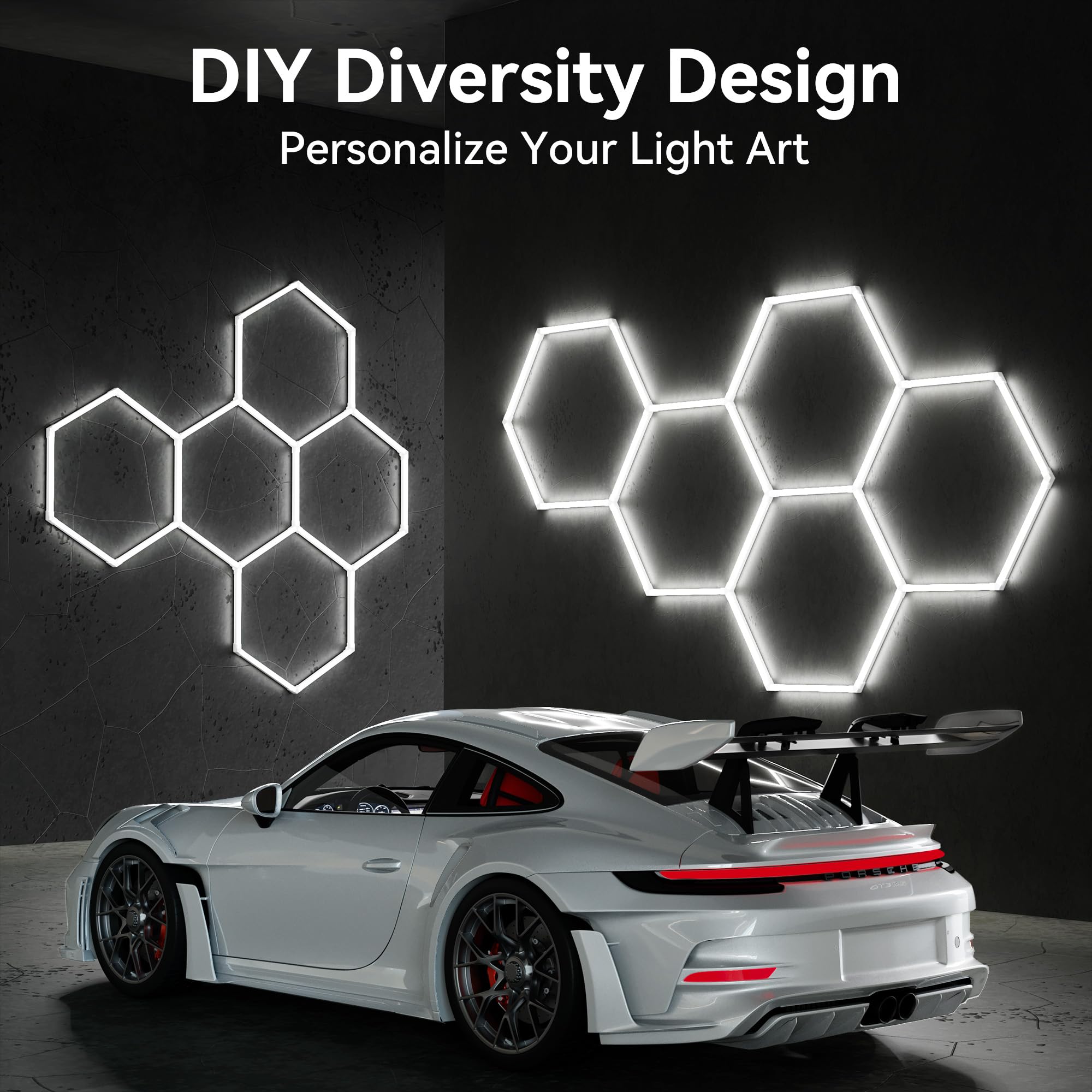 MODERN Hexagon LED Light,105W 12600LM 6500K, 3 Hexagonal LED Shop Light for Auto Shops, Malls & Work Areas