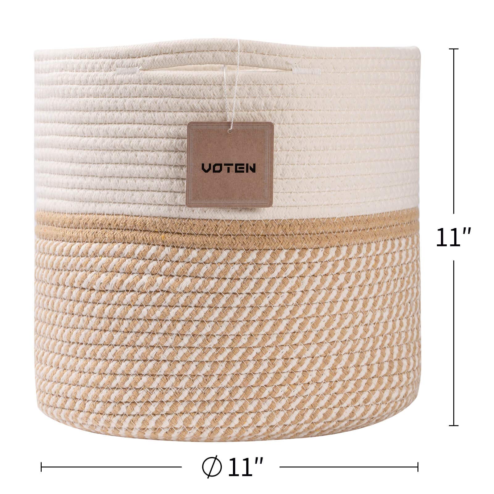 voten Cube Storage Baksets Bins 11x11’’ Fit 12x12’’ Organizer Bookcases Shelving,Stylish&Durable Woven Cotton Basket Containers for Organizing 3-Pack Off White/Mixed Camel