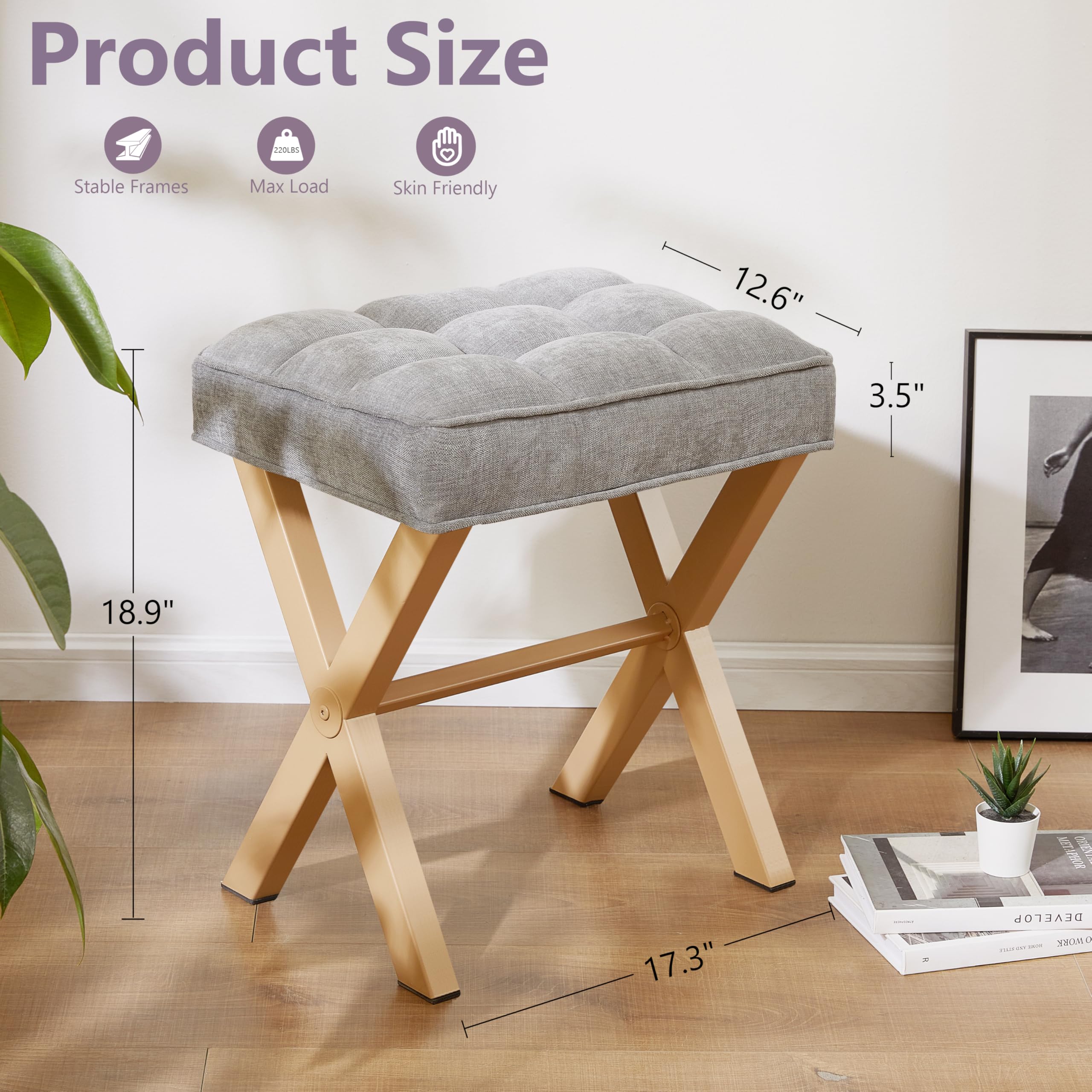 Royal Windsor Vanity Stool with Saddle Cushion, 18 Inch Makeup Vanity Chair for Living Room, Modern Foot Stool Ottoman Piano Bench,Small Upholstered Bench for Bedroom, Beige