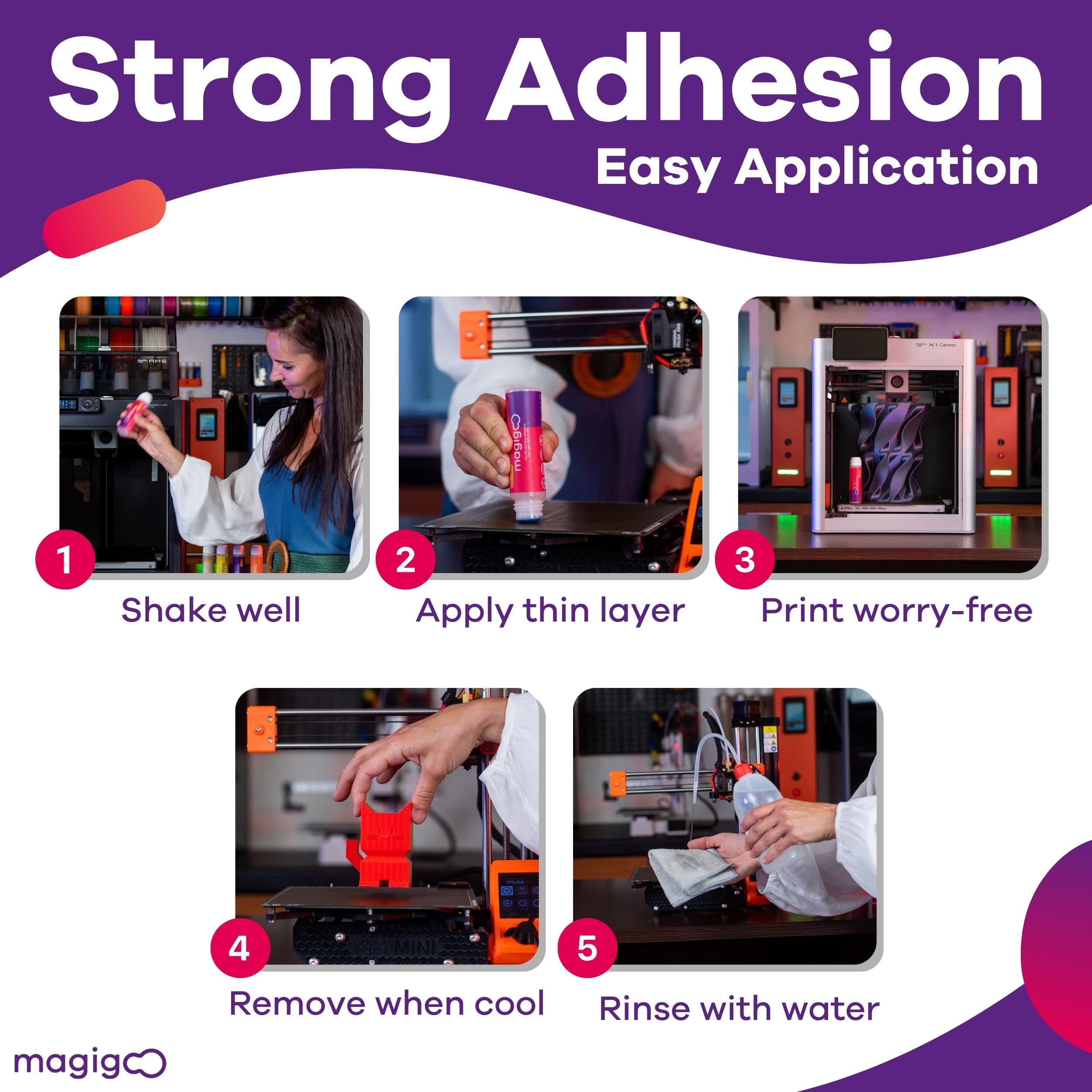 Magigoo - MO2016 All-in-One 3D Printer Adhesive Glue - ABS, PLA, PETG, HIPS, and TPU Flex Filament on Glass, PEI, Buildtak, Kapton - 3D Printing Accessories, Supplies, and Materials (50mL)