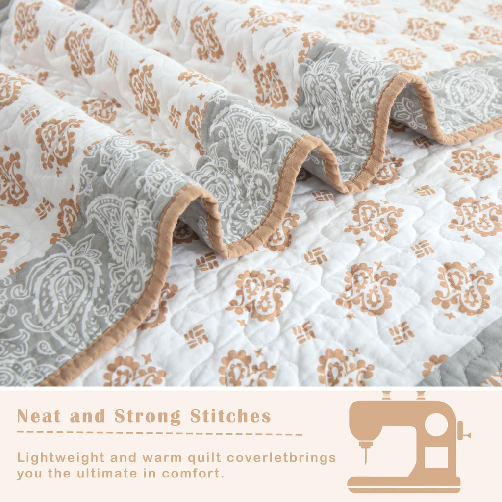 Yellow Quilts Queen Size, Paisley Comforter Set Queen Cotton Bed, Yellow Grey White Comforter, Striped Bedding Queen Size, Lightweight Luxury Bedspread,3 Piece